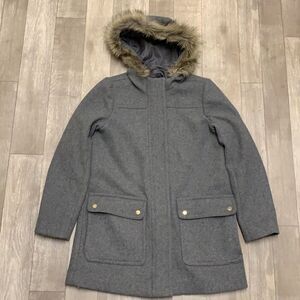 Womens J.Crew Merchantile Wool Blend Faux Fur Quarter Trench‎ Parka Jacket